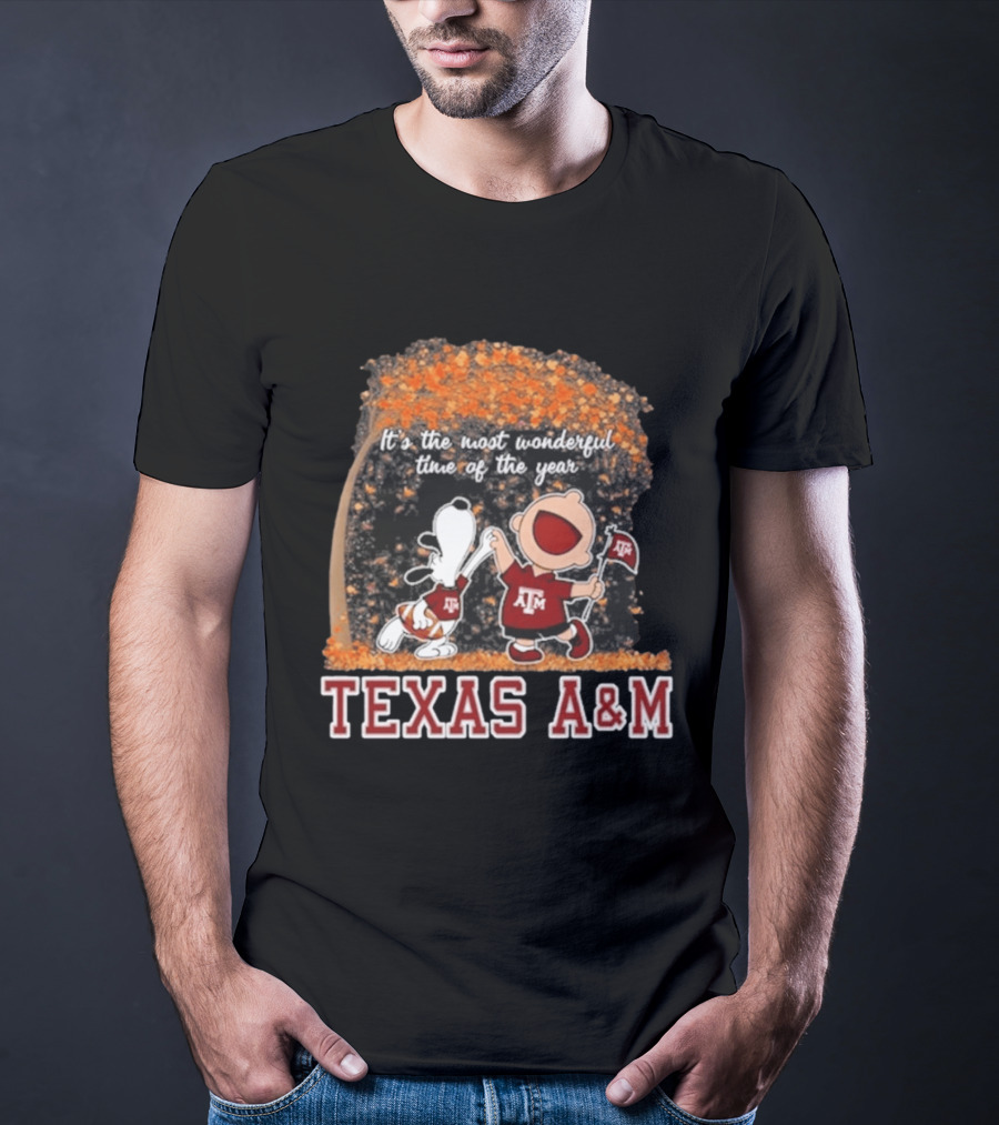 Texas A&M Aggies Snoopy Charlie Brown It's The Most Wonderful Time Of The Year T-Shirt