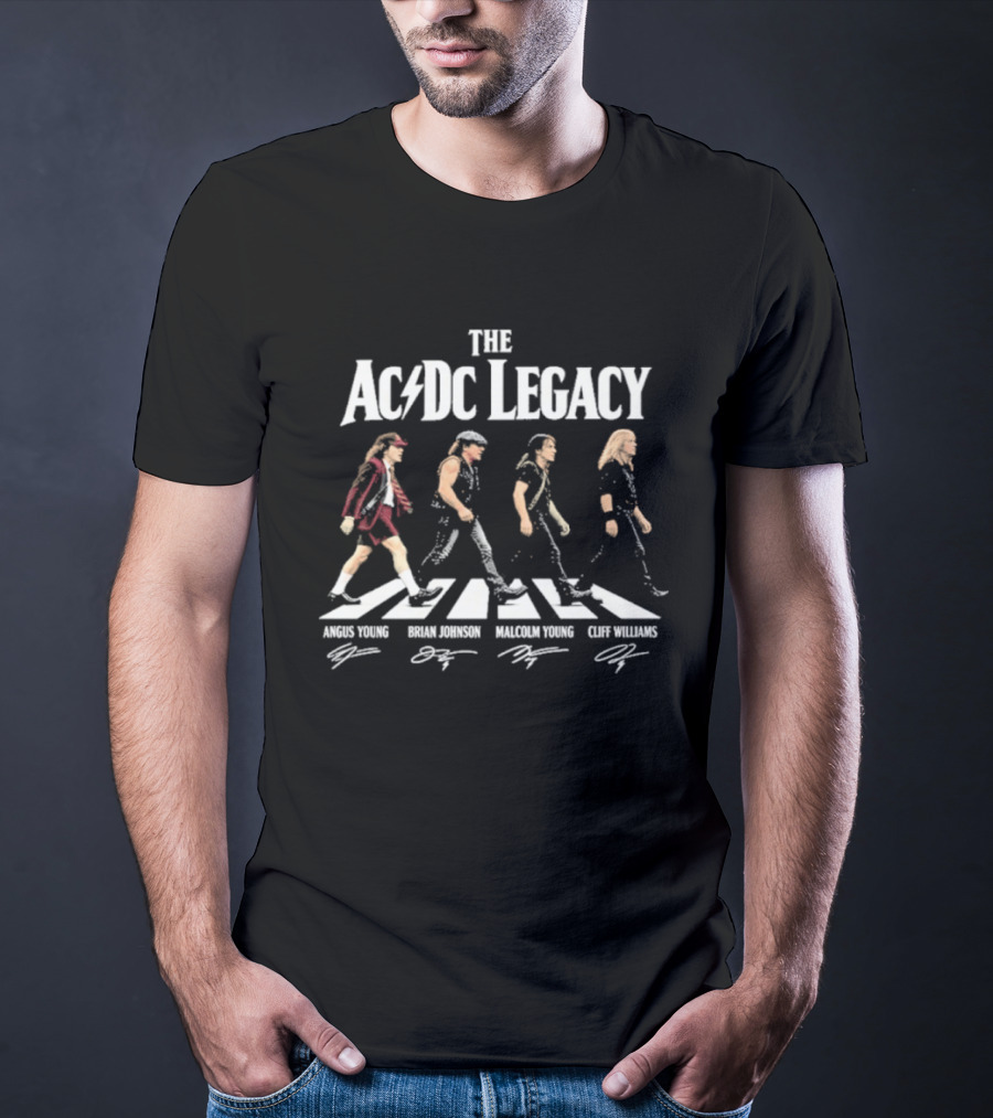 The AC DC Legacy Angus Young Brian Johnson Malcolm Young Cliff Williams Rock Band Abbey Road T-Shirt