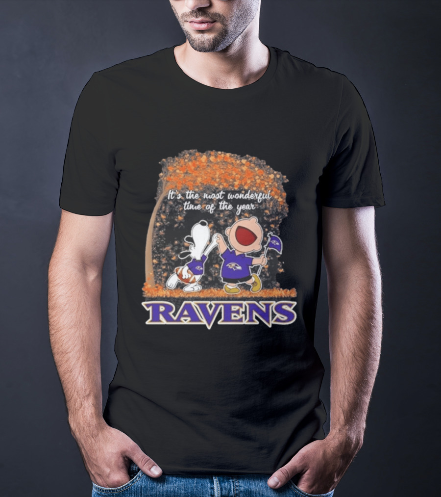 Baltimore Ravens Snoopy Charlie Brown It's The Most Wonderful Time Of The Year T-Shirt