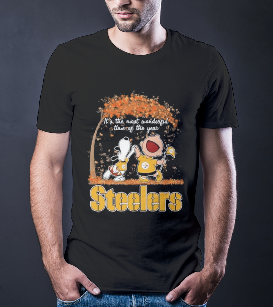 Pittsburgh Steelers Snoopy Charlie Brown Dancing It's The Most Wonderful Time Of The Year T-Shirt