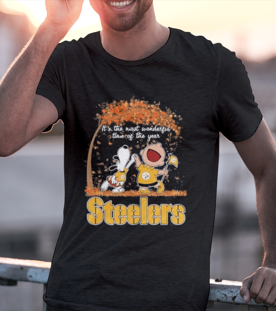 Pittsburgh Steelers Snoopy Charlie Brown Dancing It's The Most Wonderful Time Of The Year T-Shirt
