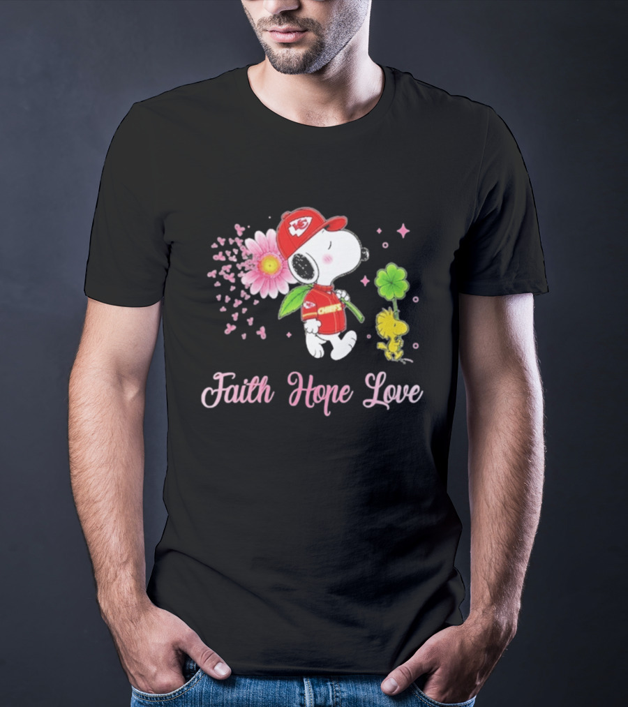 Kansas City Chiefs Snoopy Faith Hope Love Breast Cancer Awareness 2026 T-Shirt