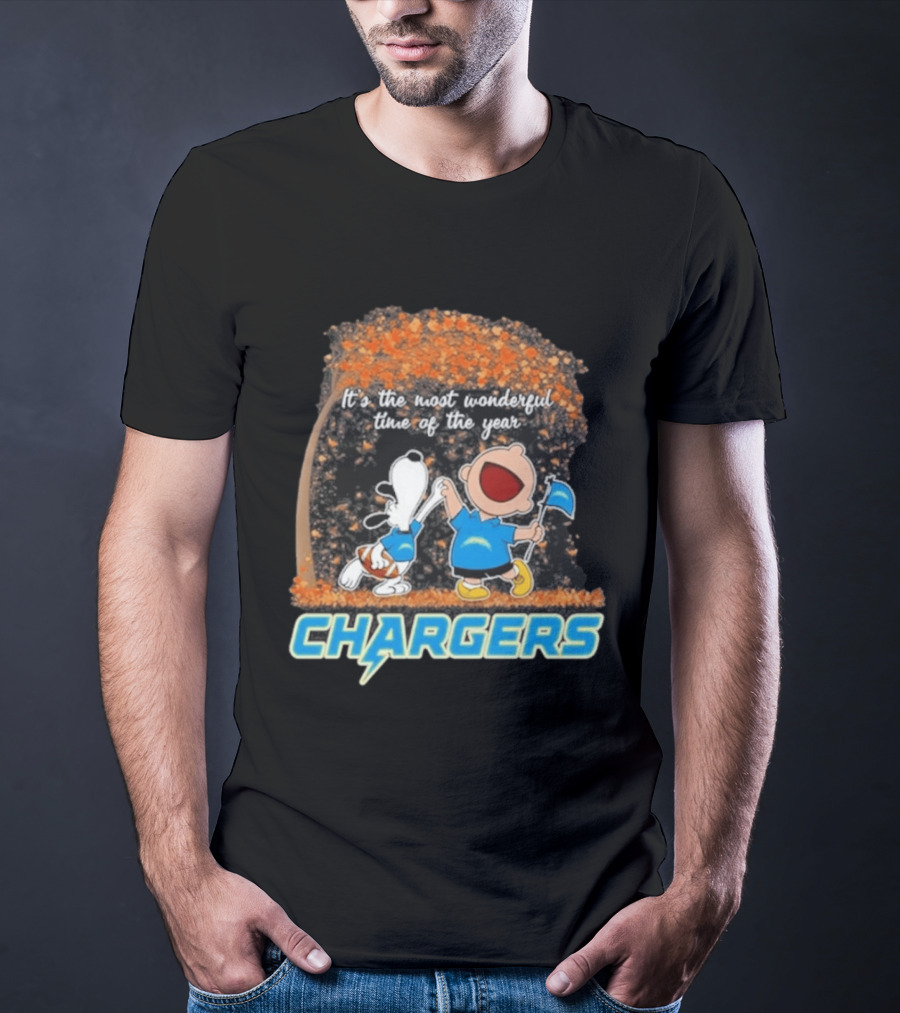 Los Angeles Chargers Snoopy Charlie Brown Dancing 2026 Most Wonderful Time Of The Year T-Shirt