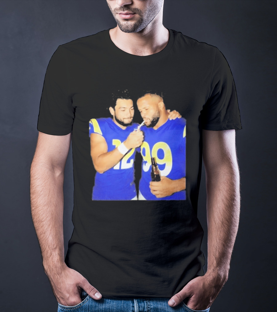 Los Angeles Rams Puka Nacua Aaron Donald Smoking Drinking NFL Football Team Players T-Shirt