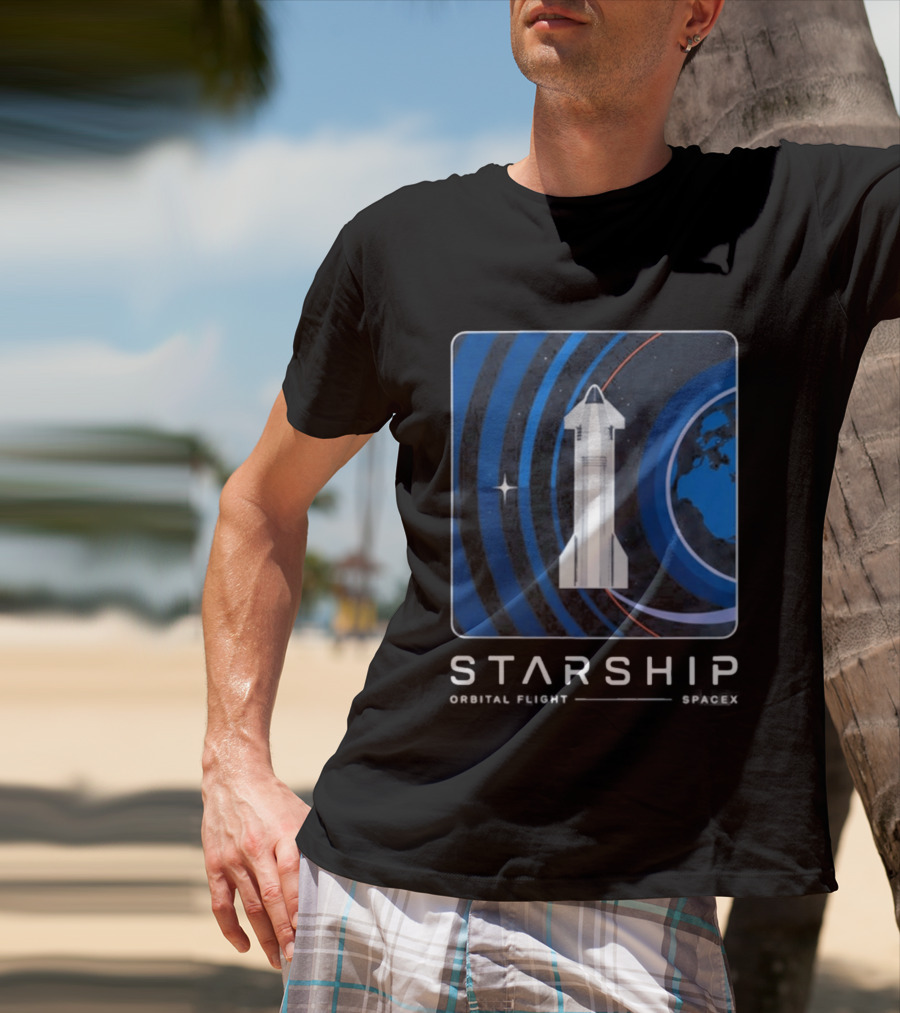 Starship First Orbital Flight Milestone Earth Icon And Concentric Rings T-Shirt