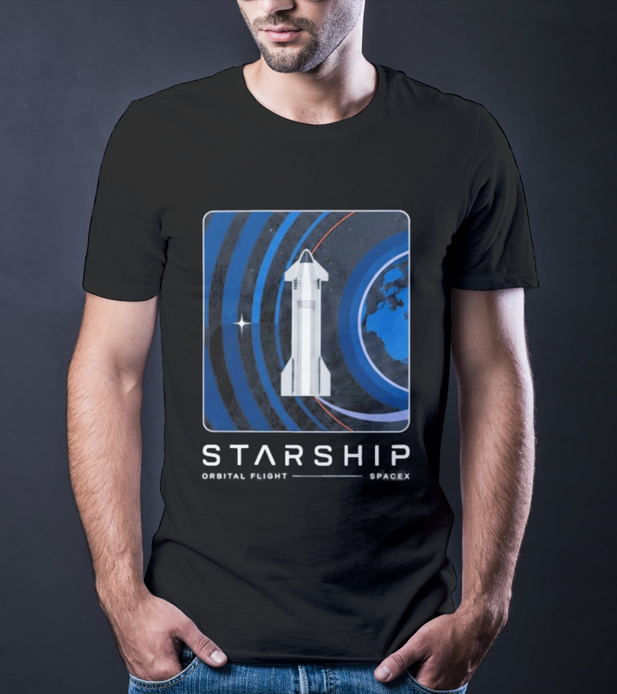 Starship First Orbital Flight Milestone Earth Icon And Concentric Rings T-Shirt