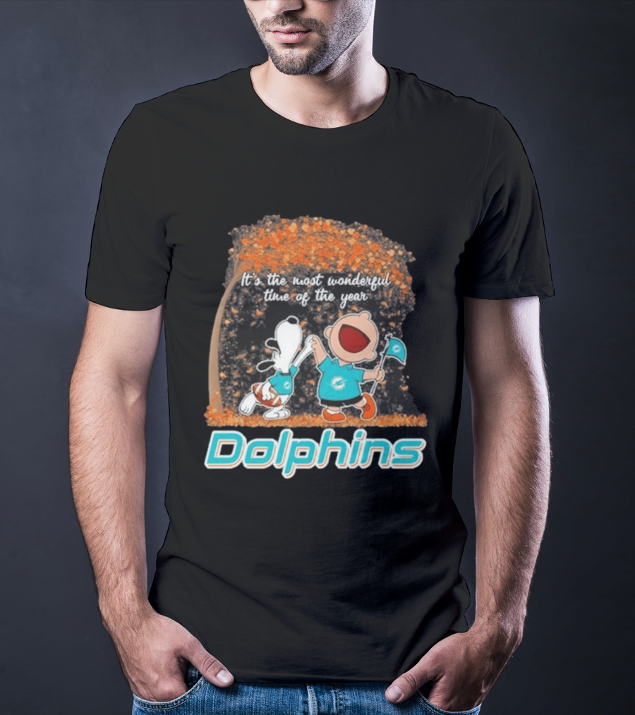 Miami Dolphins Snoopy Charlie Brown It's The Most Wonderful Time Of The Year 2026 T-Shirt