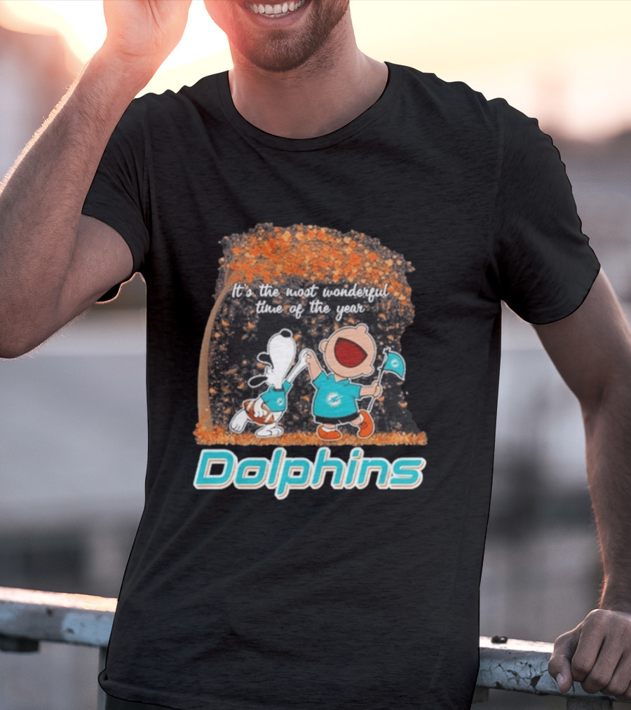 Miami Dolphins Snoopy Charlie Brown It's The Most Wonderful Time Of The Year 2026 T-Shirt