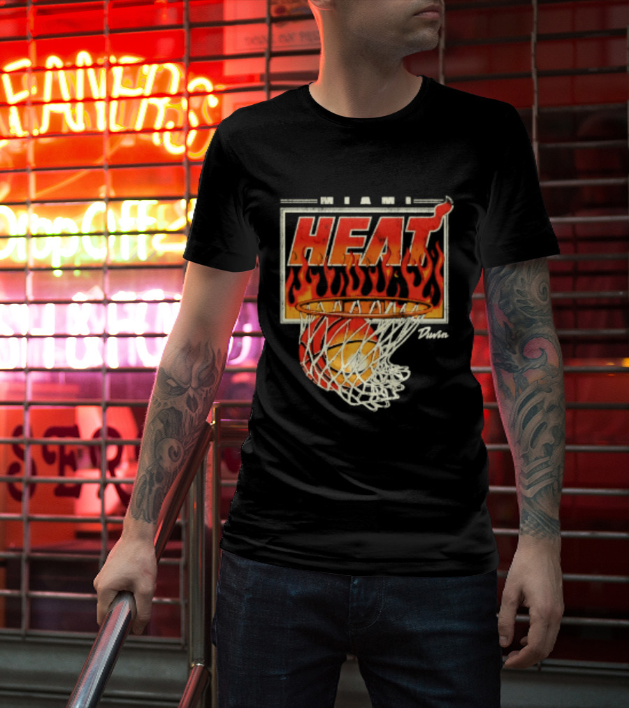 Miami Heat Duvin Basketball NBA Flaming Hoop And Ball T-Shirt