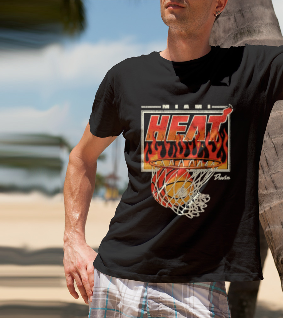 Miami Heat Duvin Basketball NBA Flaming Hoop And Ball T-Shirt