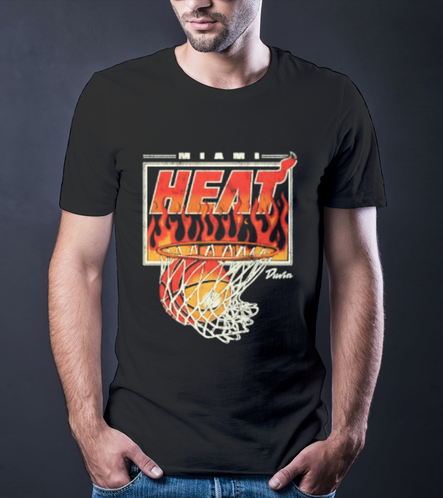 Miami Heat Duvin Basketball NBA Flaming Hoop And Ball T-Shirt