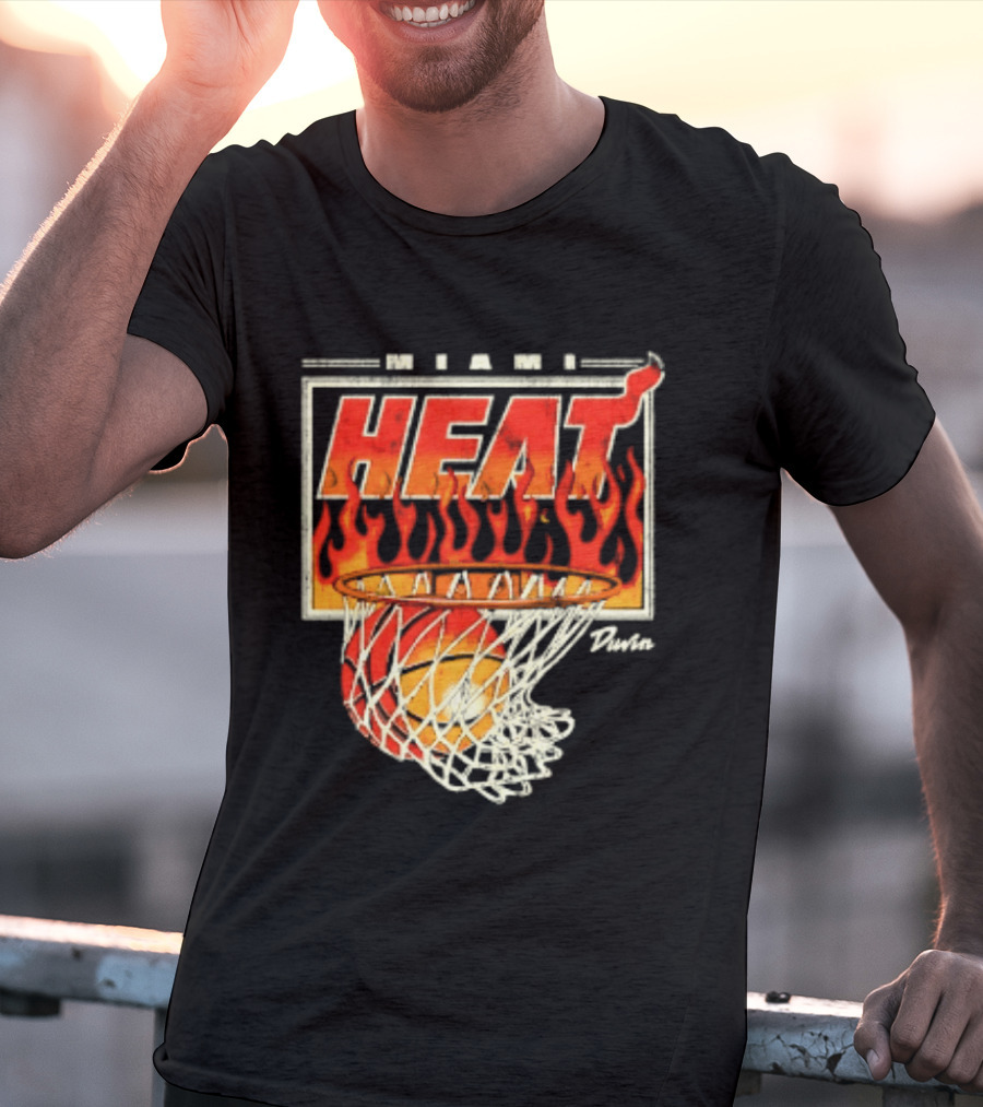 Miami Heat Duvin Basketball NBA Flaming Hoop And Ball T-Shirt