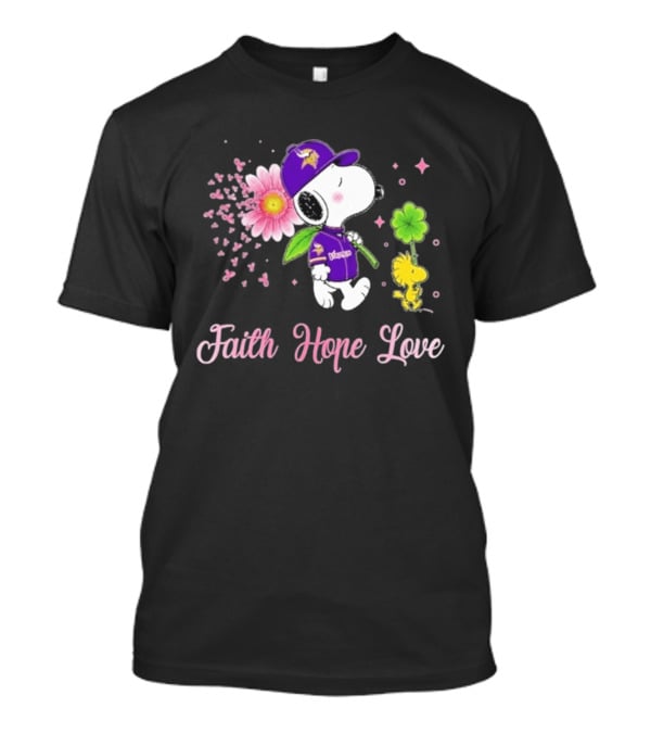 Minnesota Vikings Snoopy Faith Hope Love Breast Cancer Awareness 2026 T-Shirt