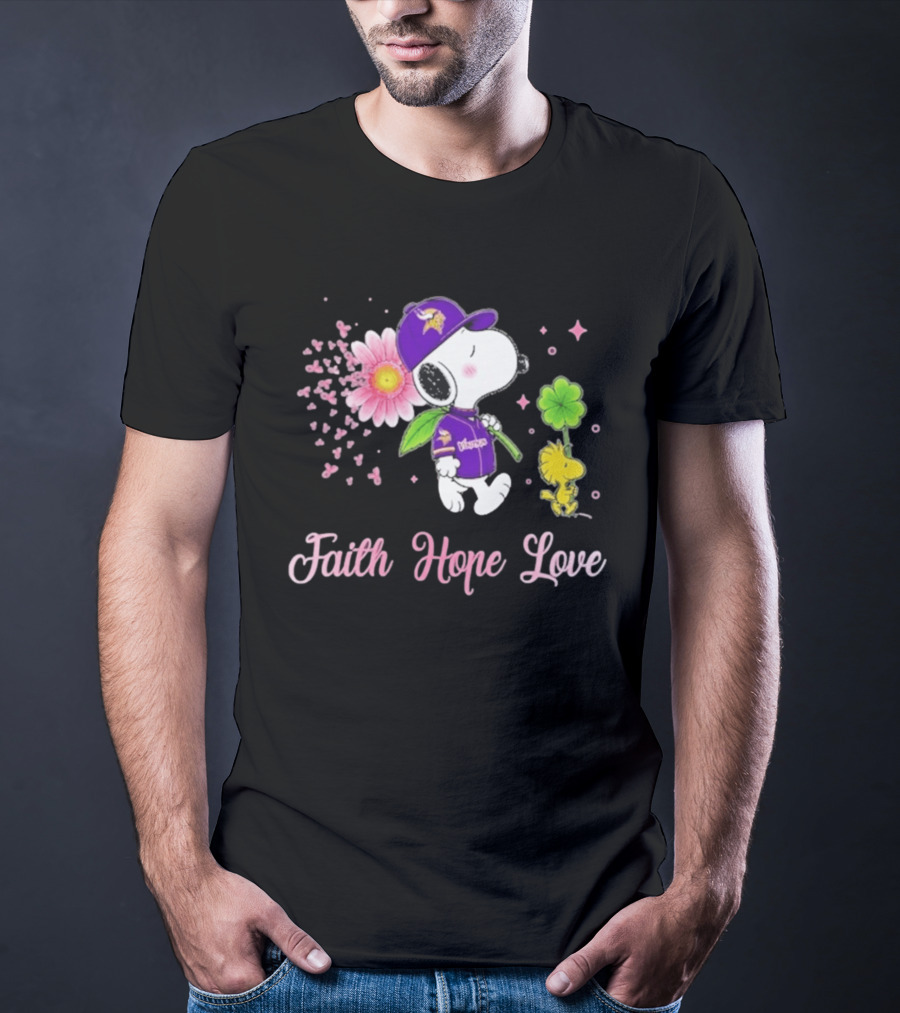 Minnesota Vikings Snoopy Faith Hope Love Breast Cancer Awareness 2026 T-Shirt