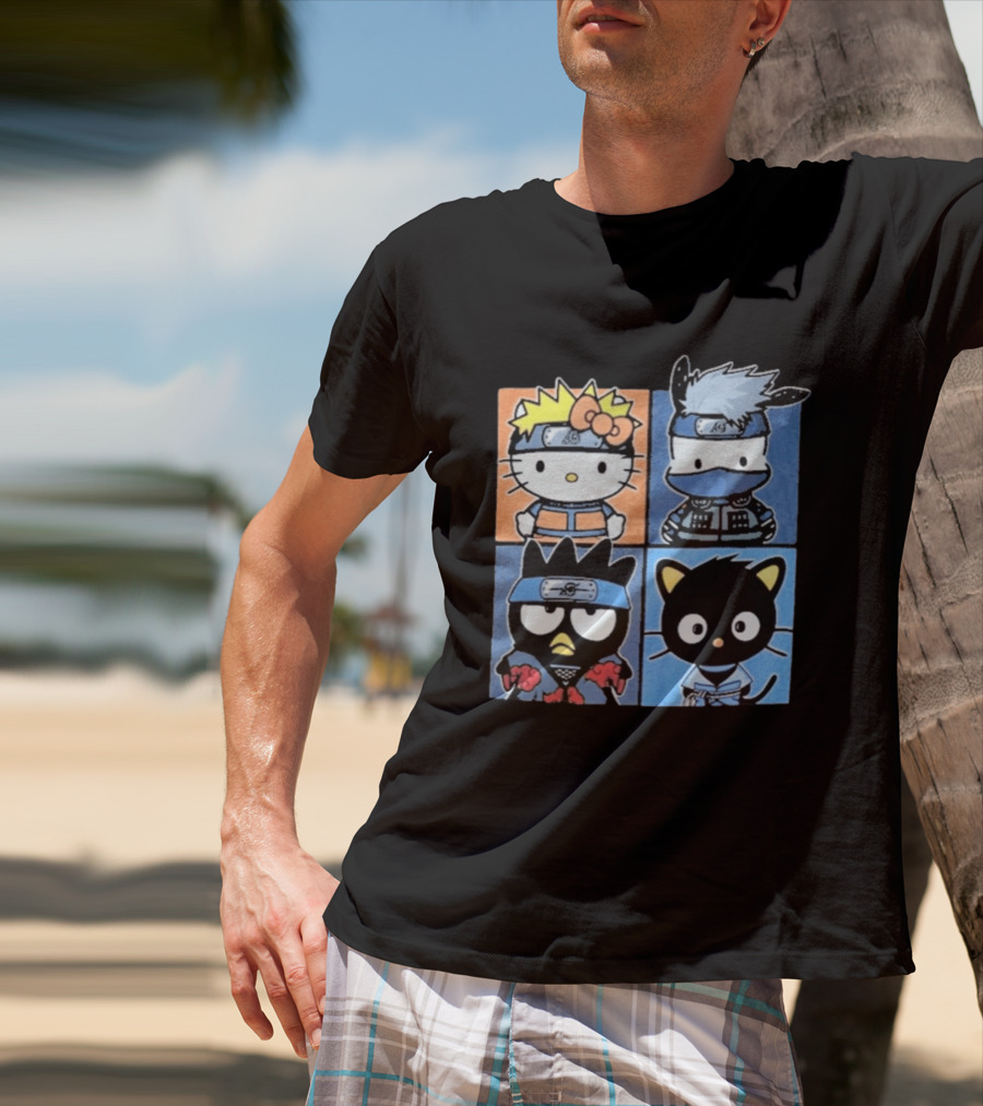 Naruto Shippuden Hello Kitty Friends Crossover Featuring Iconic Characters In Ninja Attire T-Shirt