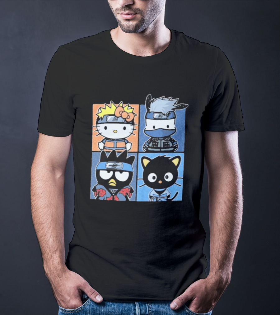 Naruto Shippuden Hello Kitty Friends Crossover Featuring Iconic Characters In Ninja Attire T-Shirt