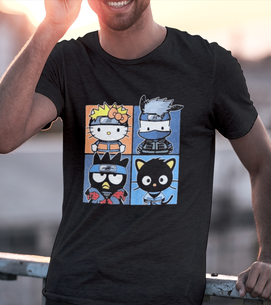 Naruto Shippuden Hello Kitty Friends Crossover Featuring Iconic Characters In Ninja Attire T-Shirt