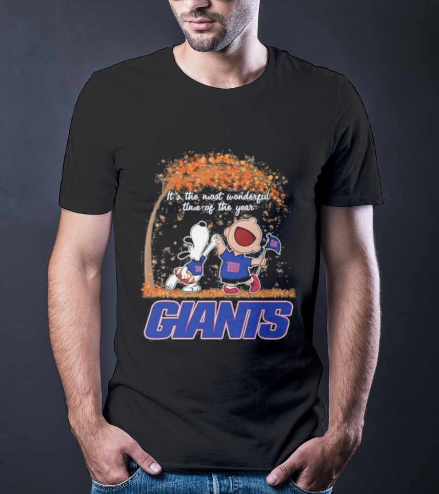 New York Giants Snoopy Charlie Brown 2026 Most Wonderful Time T-Shirt