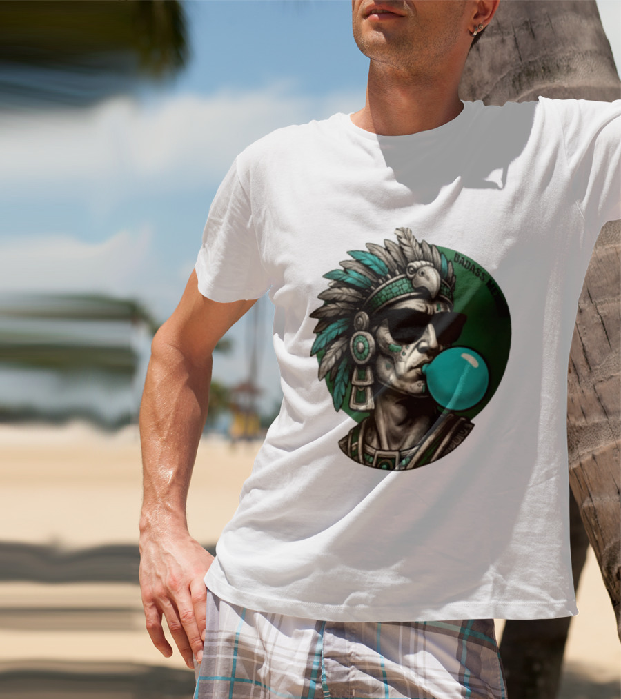 Aztec Warrior With Sunglasses Chewing Bubble Gum Badass Mexicans T-Shirt
