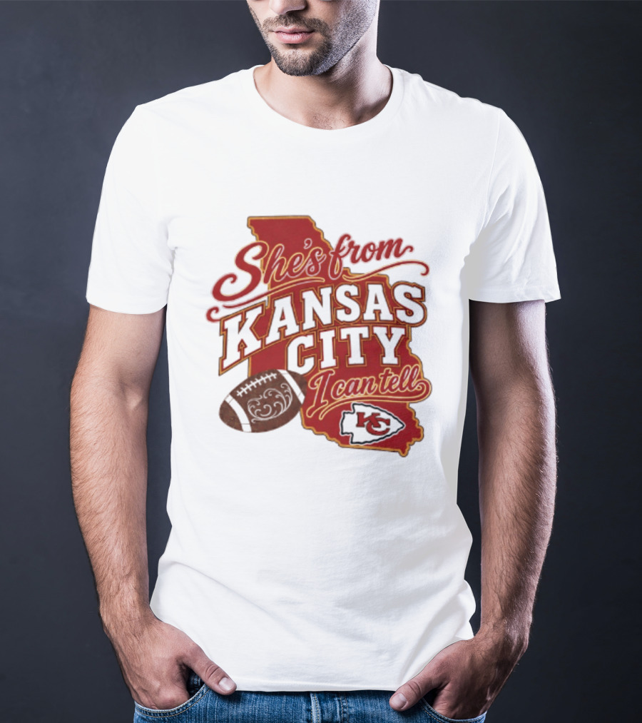 She's From Kansas City Chiefs I Can Tell Football Design With KC Logo And Map T-Shirt