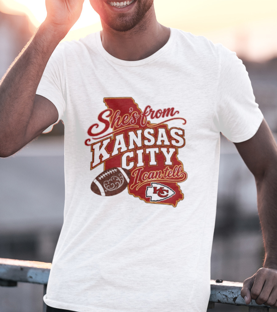 She's From Kansas City Chiefs I Can Tell Football Design With KC Logo And Map T-Shirt