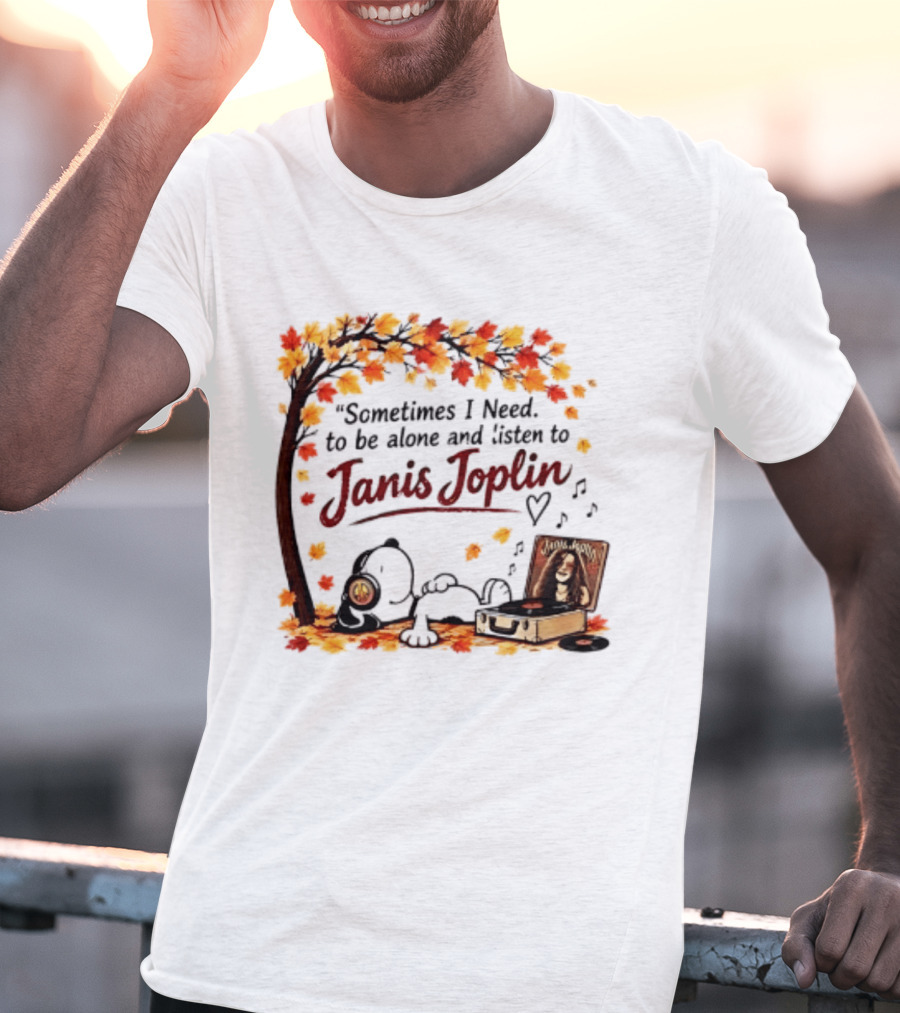Snoopy Sometimes I Need To Be Alone And Listen To Janis Joplin Under Autumn Tree T-Shirt