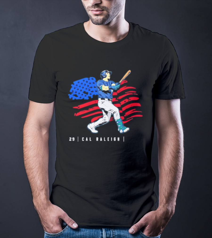 Cal Raleigh Baseball USA Flag Seattle Seahawks T-Shirt