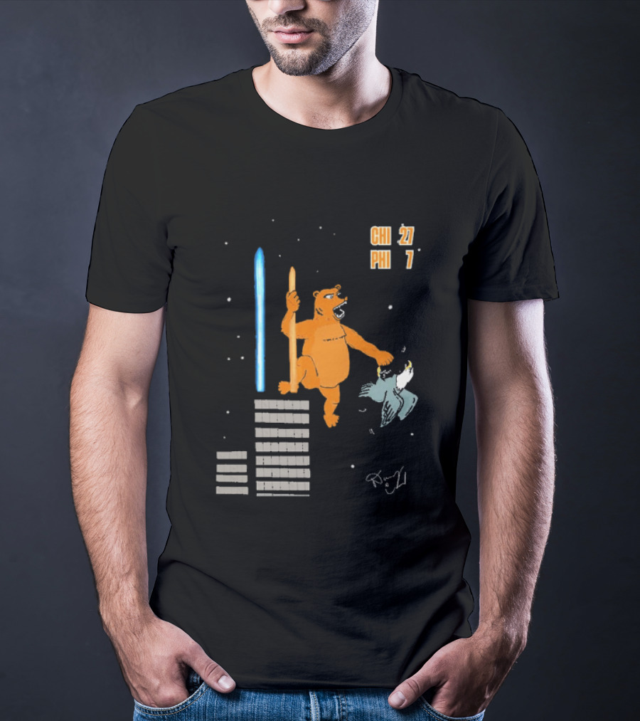 CHI 27 PHI 7 Cartoon Bears Vs Eagles Star Wars T-Shirt