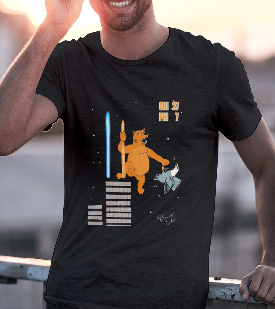 CHI 27 PHI 7 Cartoon Bears Vs Eagles Star Wars T-Shirt