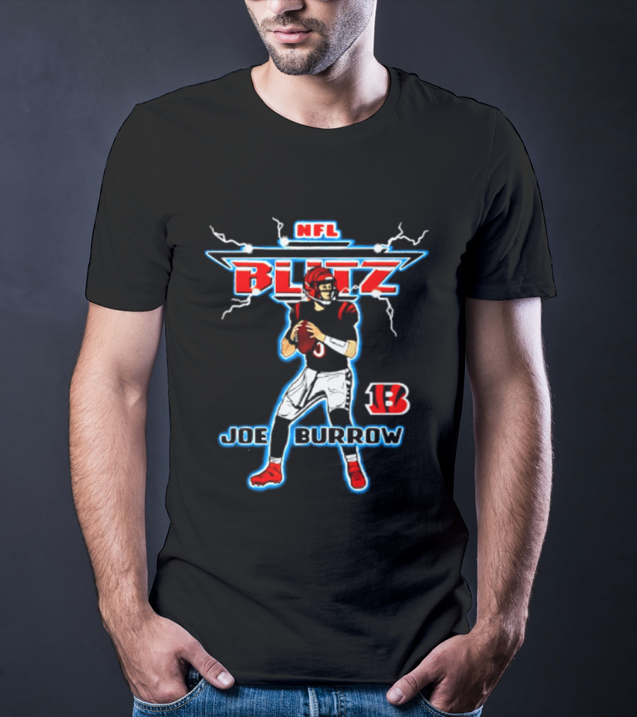 Cincinnati Bengals Joe Burrow NFL Blitz Lightning B T-Shirt
