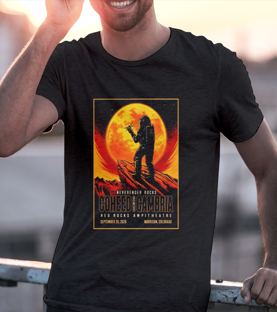 Neverender Rocks Coheed And Cambria Red Rocks Ampitheatre Morrison Colorado September 29 2026 Astronaut Orange Moon Scene T-Shirt