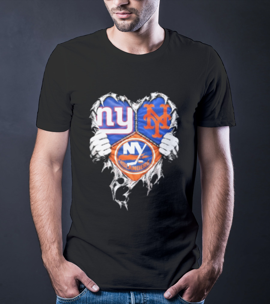 New York Giants Mets Islanders Heart Scratch T-Shirt