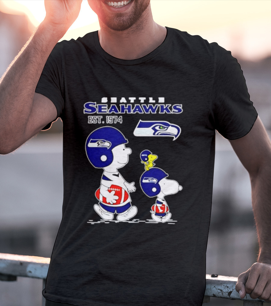 Seattle Seahawks Peanuts Snoopy Charlie Brown Est 1974 NFL T-Shirt