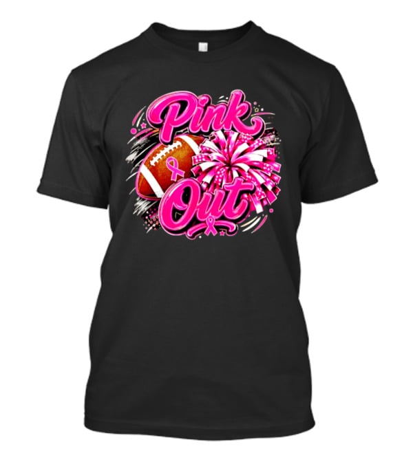 Pink Out Breast Cancer Awareness Football Cheerleading Pom Poms T-Shirt