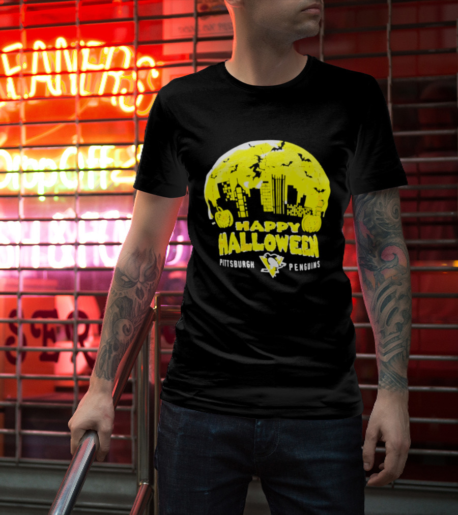 Pittsburgh Penguins Happy Halloween Skyline Pumpkins T-Shirt