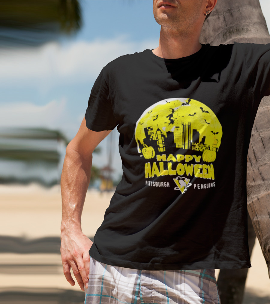 Pittsburgh Penguins Happy Halloween Skyline Pumpkins T-Shirt