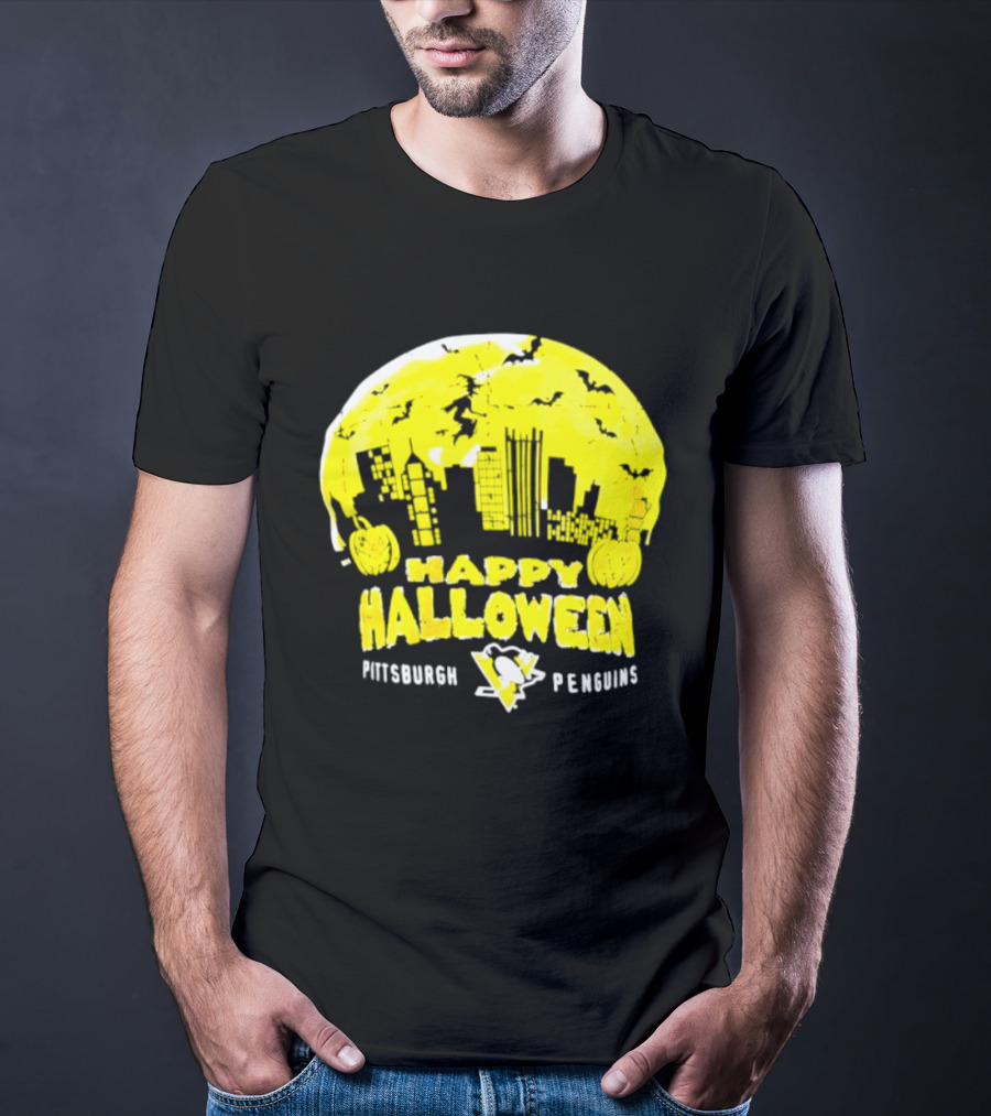 Pittsburgh Penguins Happy Halloween Skyline Pumpkins T-Shirt
