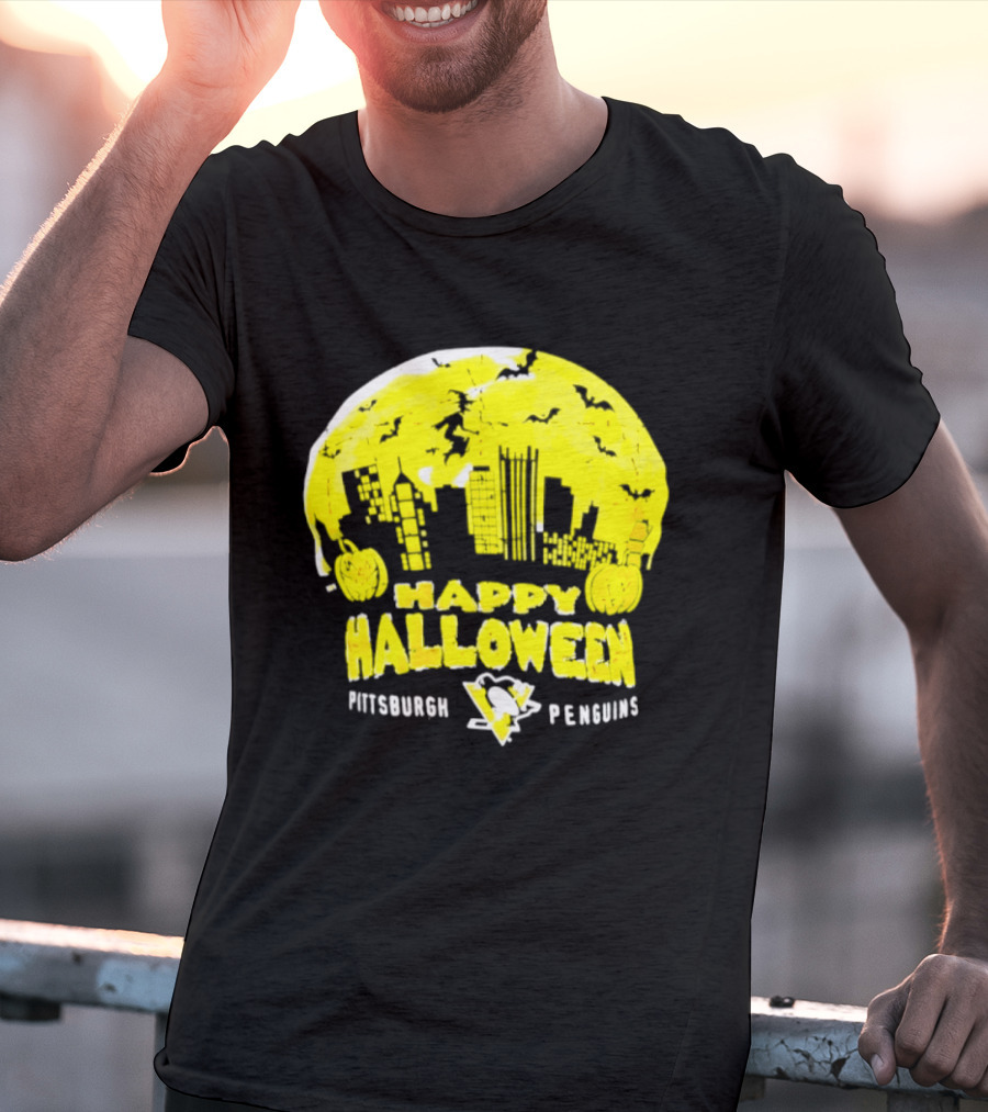 Pittsburgh Penguins Happy Halloween Skyline Pumpkins T-Shirt