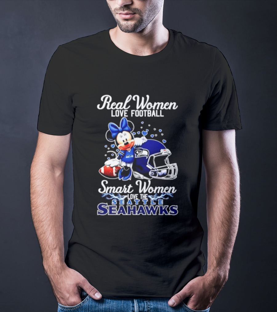 Real Women Love Football Smart Women Love Seattle Seahawks Minnie Mouse Football Fan T-Shirt