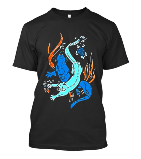 Swimming Otters Sea Life Ocean Nature Wildlife Playful Underwater Scene T-Shirt