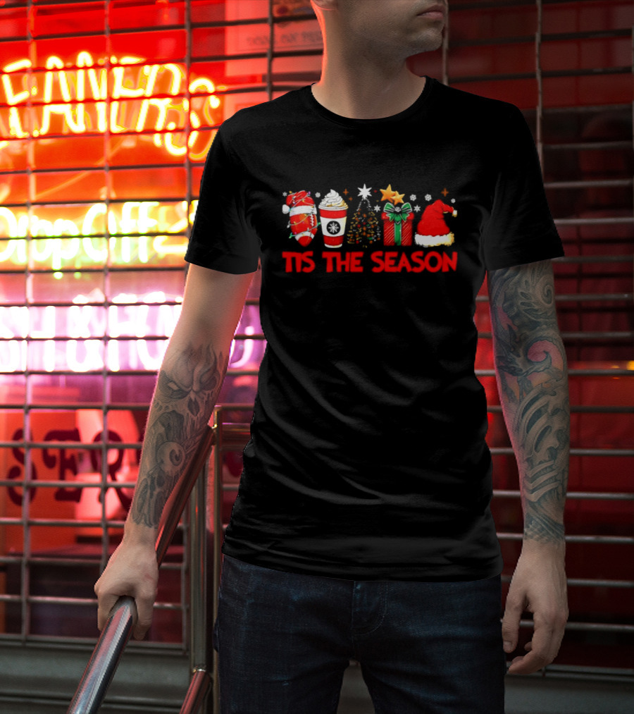 Tis The Season Football Coffee Christmas Tree Gift Santa Hat T-Shirt