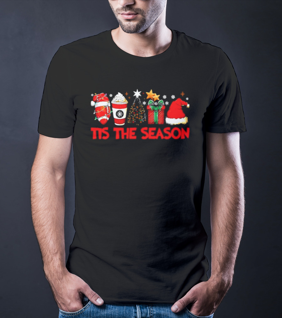 Tis The Season Football Coffee Christmas Tree Gift Santa Hat T-Shirt