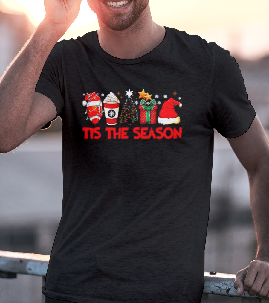 Tis The Season Football Coffee Christmas Tree Gift Santa Hat T-Shirt