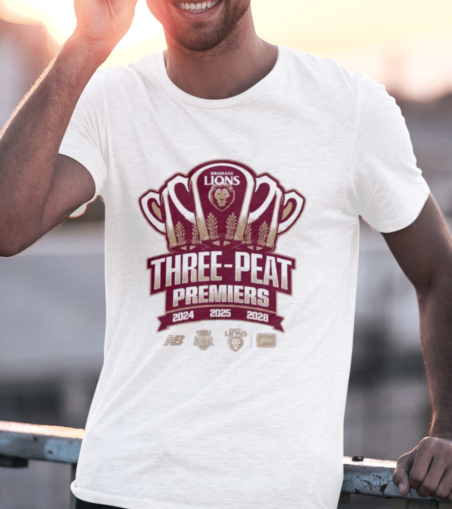 Brisbane Lions Three Peat Premiers 2024 2025 2026 AFL Trophy T-Shirt