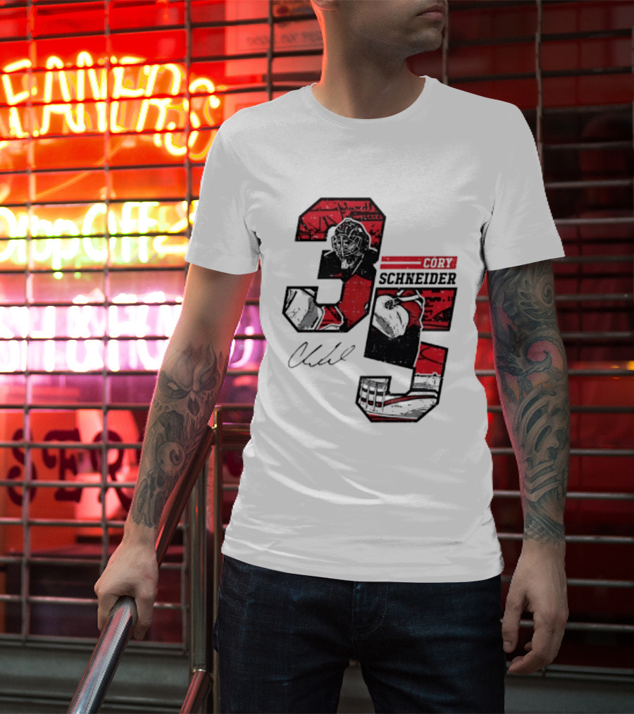 Cory Schneider New Jersey Devils 35 Signature Offset T-Shirt