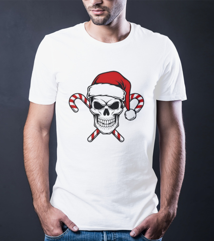 Referee Skullz Santa Skullz Christmas Candy Cane Skull T-Shirt