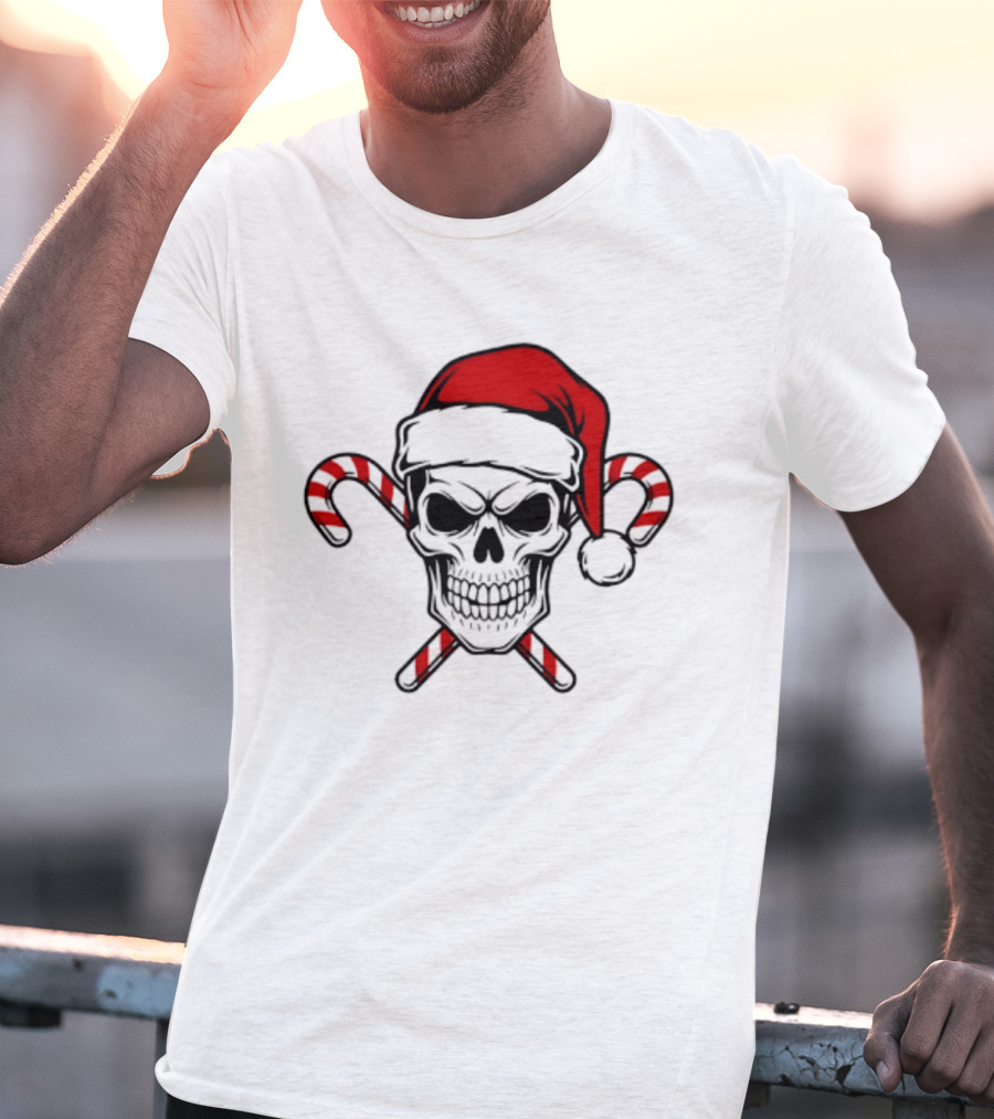 Referee Skullz Santa Skullz Christmas Candy Cane Skull T-Shirt