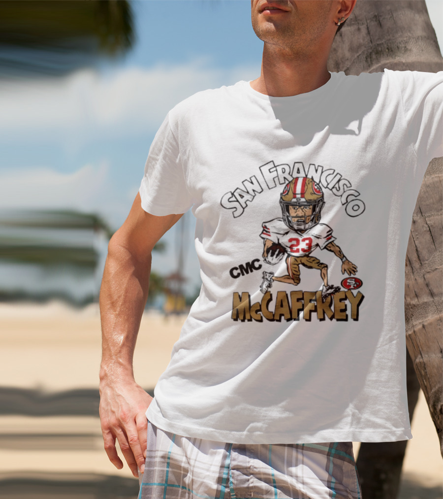 San Francisco 49ers CMC McCaffrey Caricature Football 23 T-Shirt