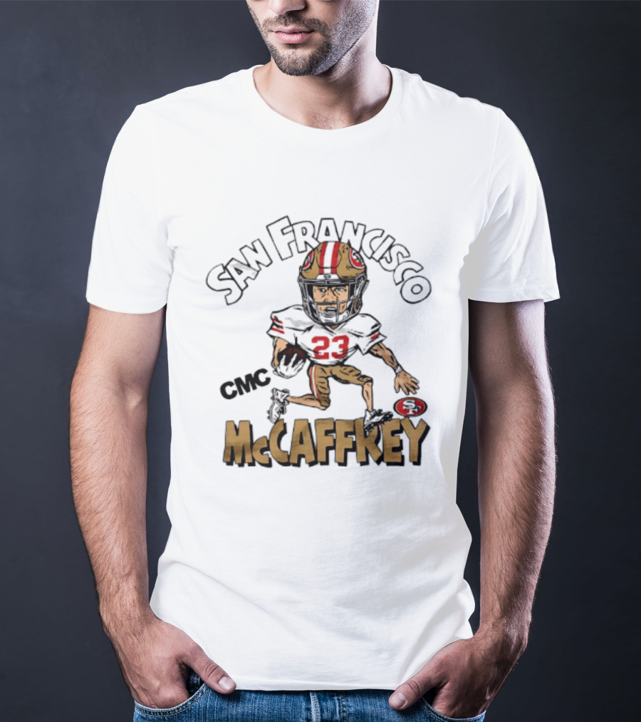 San Francisco 49ers CMC McCaffrey Caricature Football 23 T-Shirt