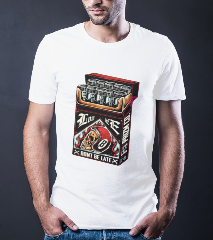 Low Life Prizm Co Don't Be Late Skull Helmet Pistons Pack T-Shirt
